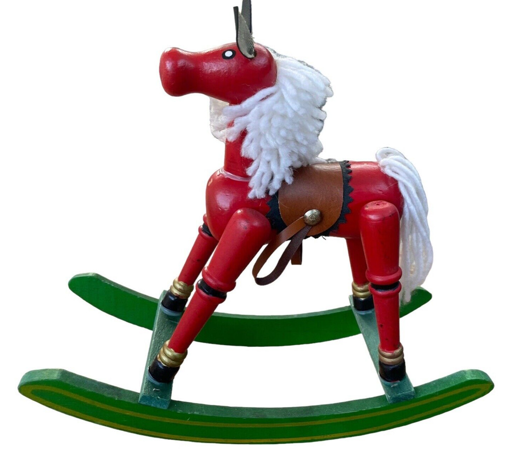 Vintage Wooden Rocking Horse Kids Toy 9" tall 10" long 41/2" Christmas Decor